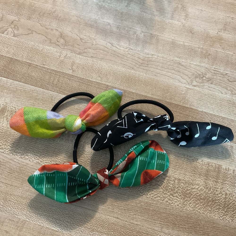 Set of 3 Handmade Fabric Knot Bow Hair Tie Ponytail Holders
